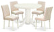 5Pc Rounded 42" Dining Table, Four Parson Chair, White Leg, Fabric Light Beige