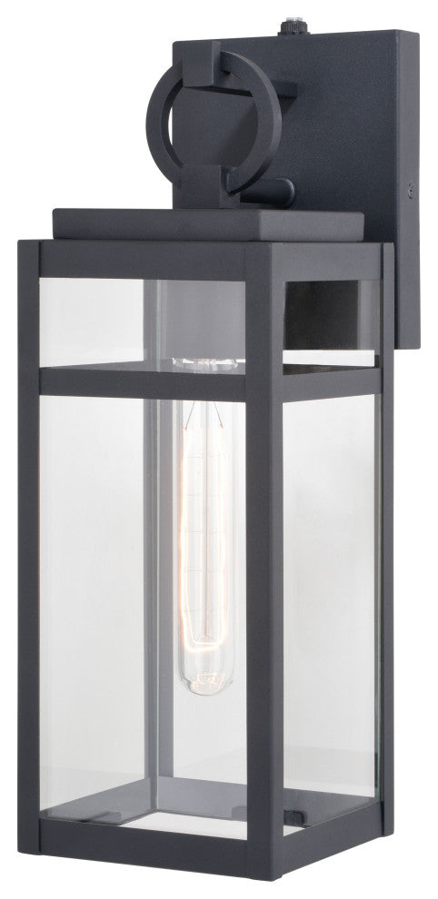 Hubbard 5-in W 1 Light Dusk to Dawn Black Outdoor Wall Lantern Clear Glass Shade