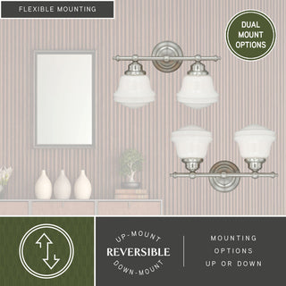 Huntley 2-Light Vanity Milk Glass Satin Nickel