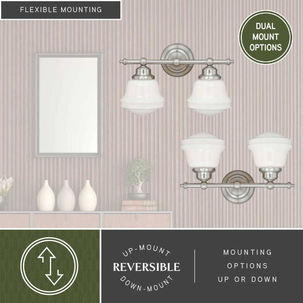 Huntley 2-Light Vanity Milk Glass Satin Nickel