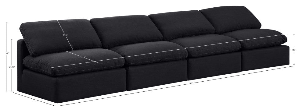 Indulge Upholstered Modular Sofa, Black, 4-Piece: 4 Armless Chair, Down Stuffed Linen Textured Fabric
