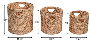Avery Cottage Handwoven Hyacinth Cylinder Nesting Baskets With Handles, Set 3