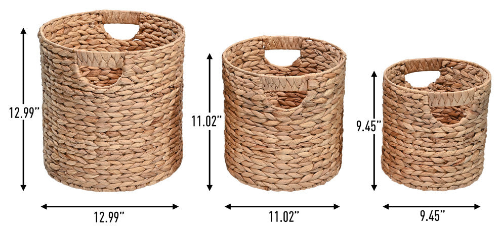 Avery Cottage Handwoven Hyacinth Cylinder Nesting Baskets With Handles, Set 3