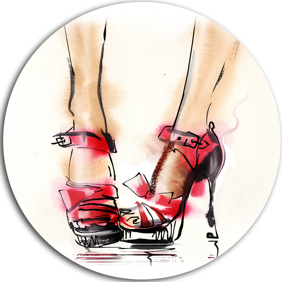 High Heel Fashion Shoes, Digital Round Metal Wall Art, 23"