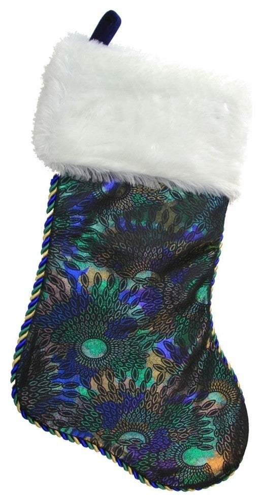 19" Braided Peacock Shimmer With Cuff Christmas Stocking