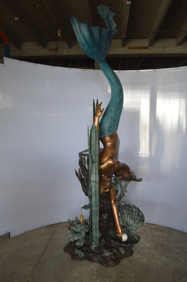 Mermaid Diving for a Pearl Fountain Bronze Statue -  Size: 34"L x 27"W x 93"H.