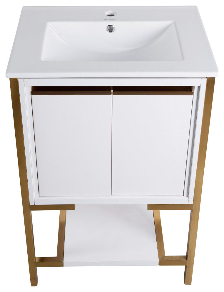 Marseille 24" Bathroom Vanity, White/Brushed Gold