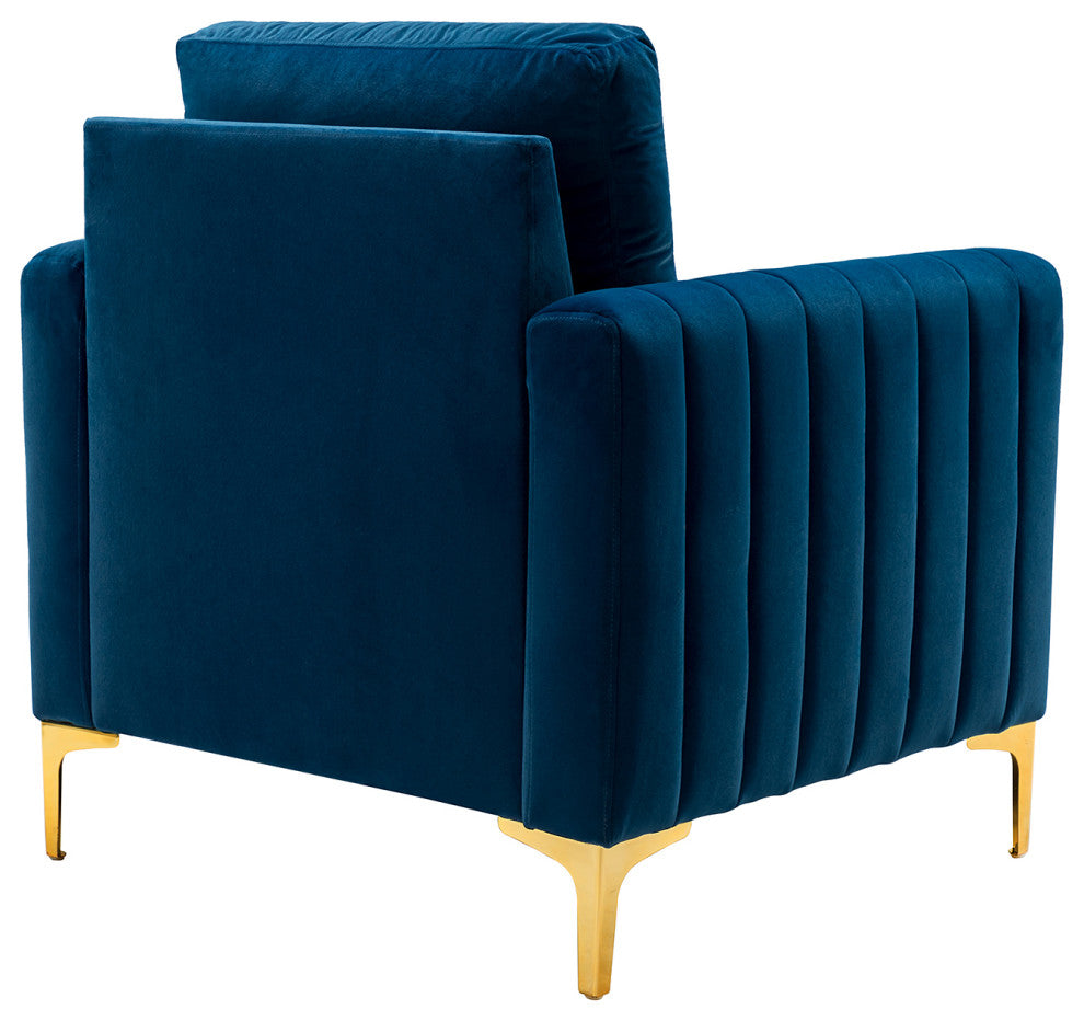 Contemporary Style Club Chair With Arms, Set of 2, Navy