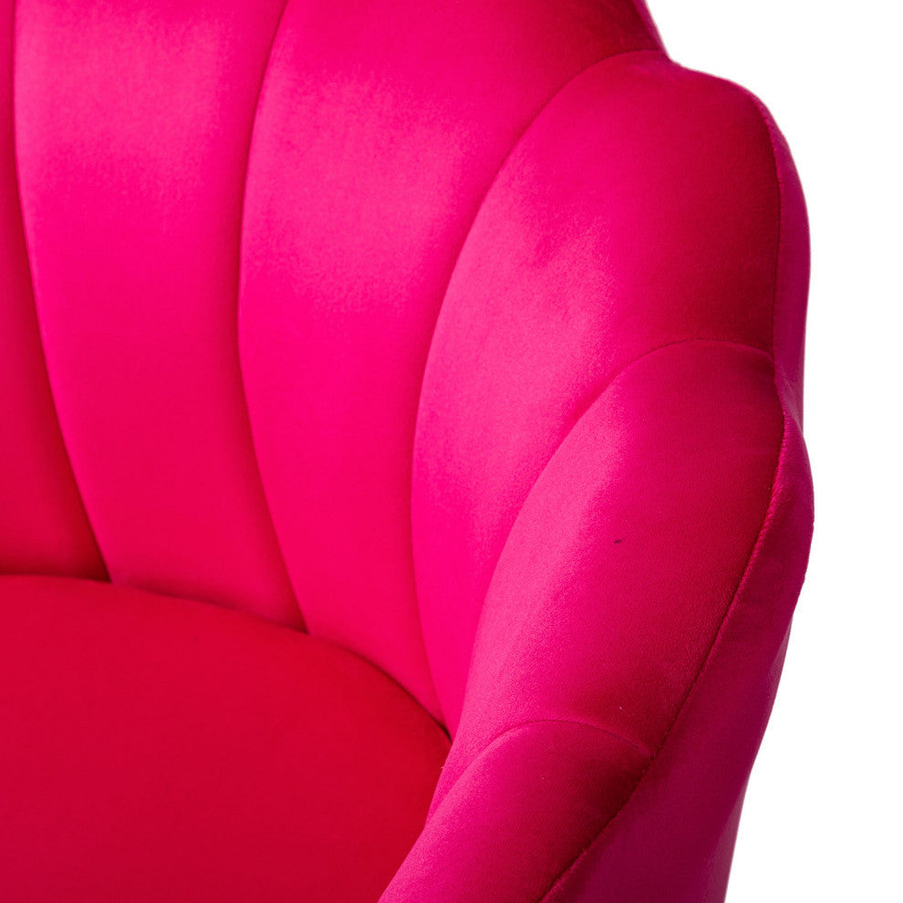 Upholstered Accent Barrel Chair With Tufted Back, Fushia