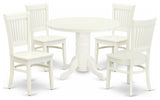 5Pc Dining Set 4 Chairs, Table, Slatted Chair Back Linen White Finish