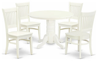 5Pc Dining Set 4 Chairs, Table, Slatted Chair Back Linen White Finish