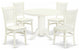 5Pc Dining Set 4 Chairs, Table, Slatted Chair Back Linen White Finish