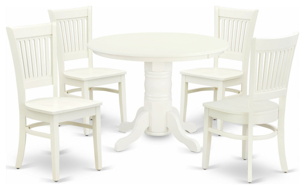 5Pc Dining Set 4 Chairs, Table, Slatted Chair Back Linen White Finish