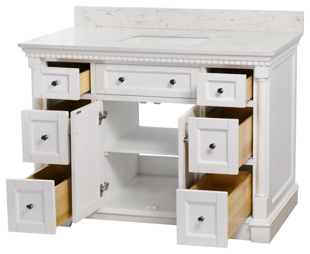 Sydney 48" Bathroom Vanity, White, Engineered Marble