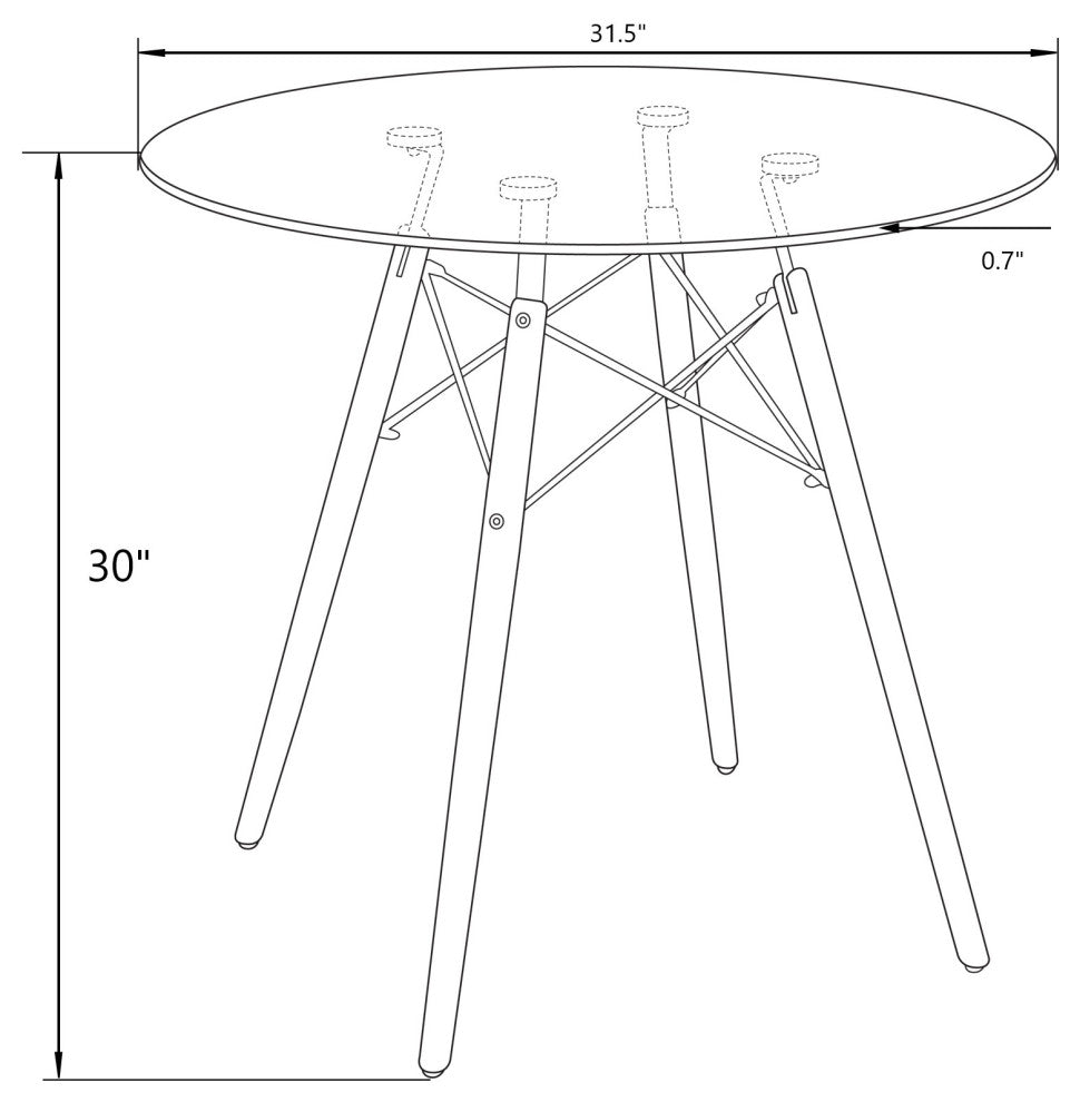 LeisureMod Dover Round Bistro Dining Table With Natural Wood Eiffel Base, Black