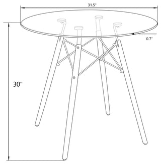 LeisureMod Dover Round Bistro Dining Table With Natural Wood Eiffel Base, Black