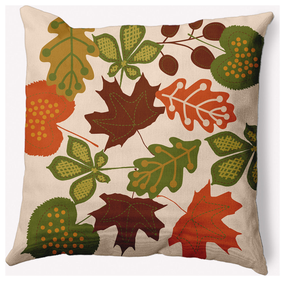 18" x 18" Fall Leaves Indoor/Outdoor Polyester Throw Pillow, Oak