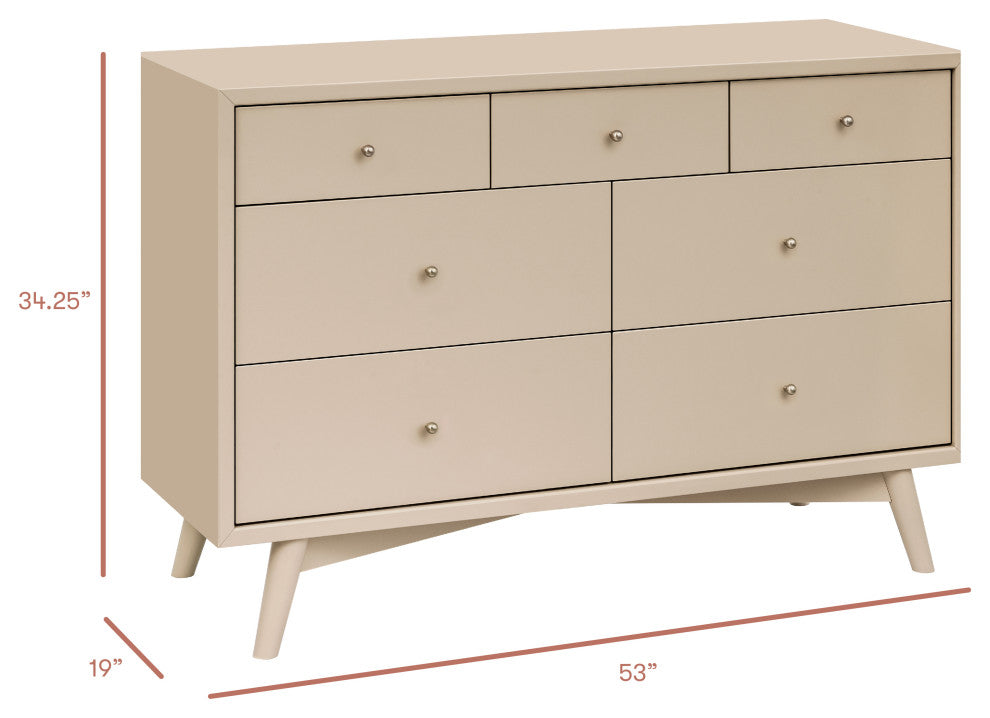 Palma 7-Drawer Assembled Double Dresser, Taupe