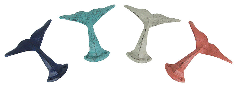 4 Cast Iron Whale Tail Wall Hooks or Coat Hanging Beach House Coastal DÃ©cor