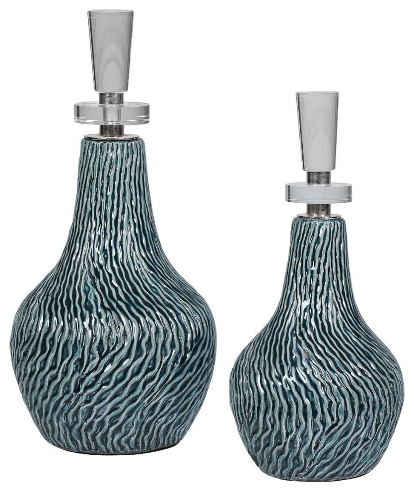 Uttermost Almera Dark Teal Bottles, Set of 2