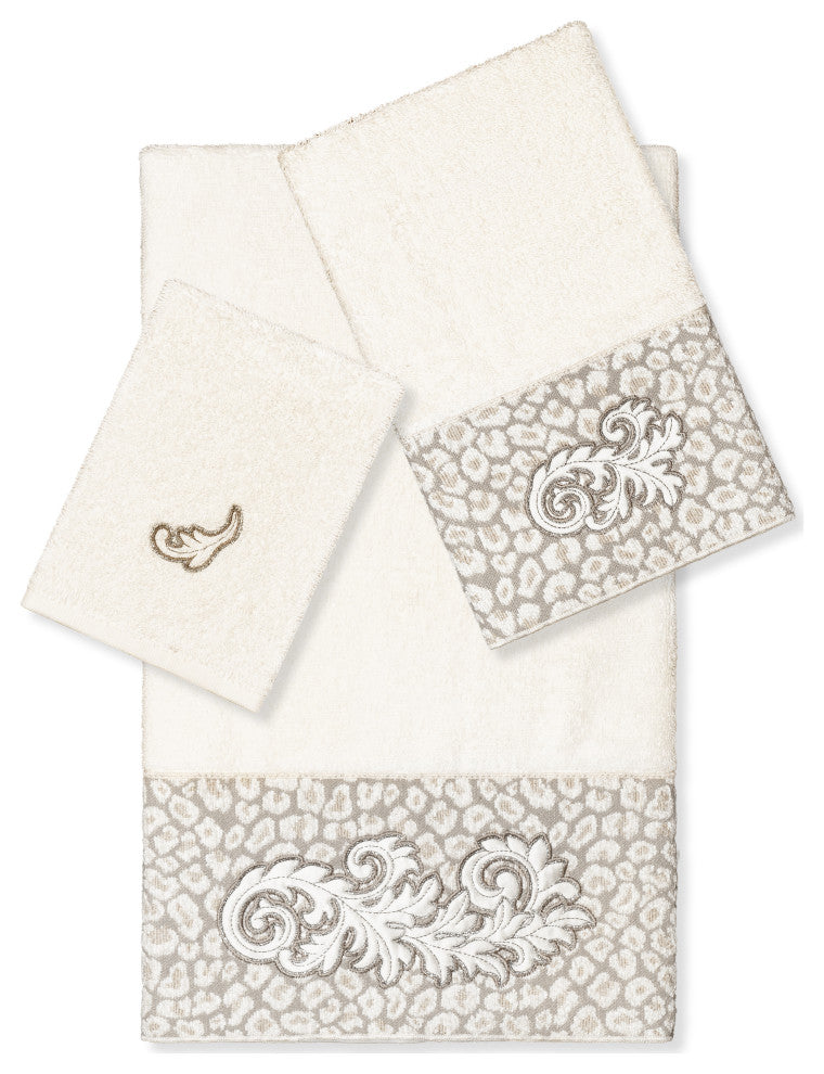 Linum Home Textiles Turkish Cotton April 3-Piece Embellished Towel Set, Cream