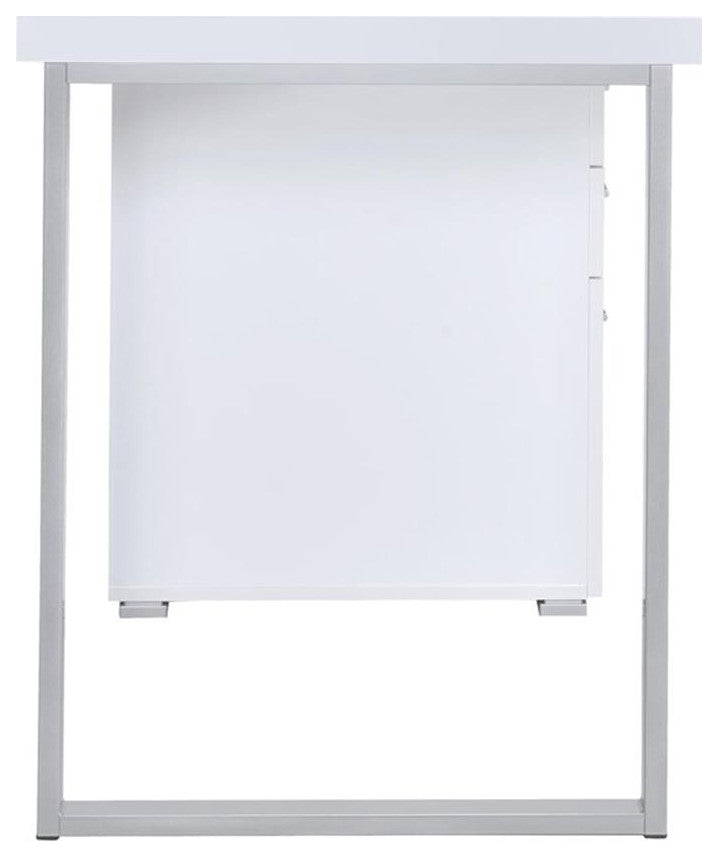 Coaster Brennan Modern 3-Drawer Wood Office Desk in White and Silver