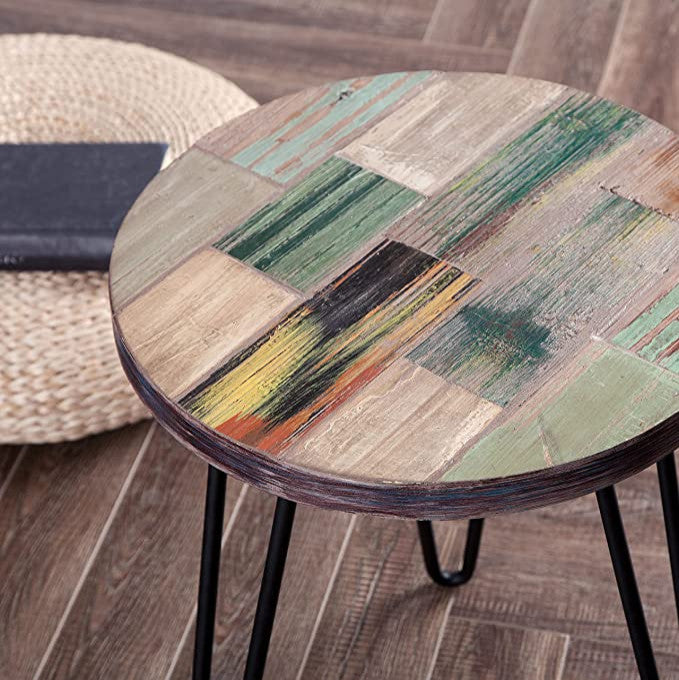 Reclaimed Wood End Table, Green, 16" X 16" X 20"
