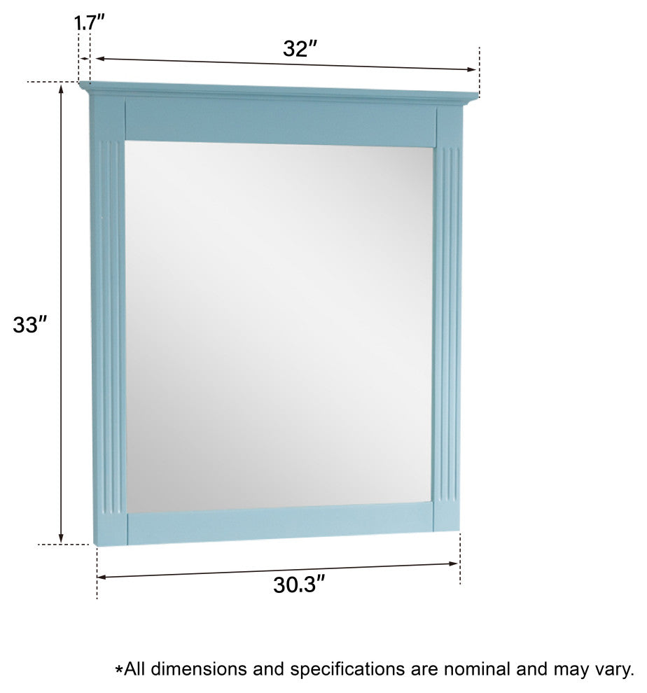 Solid Wood Bathroom Vanity Mirror for Wall Mounted, Classic Blue, 32x33