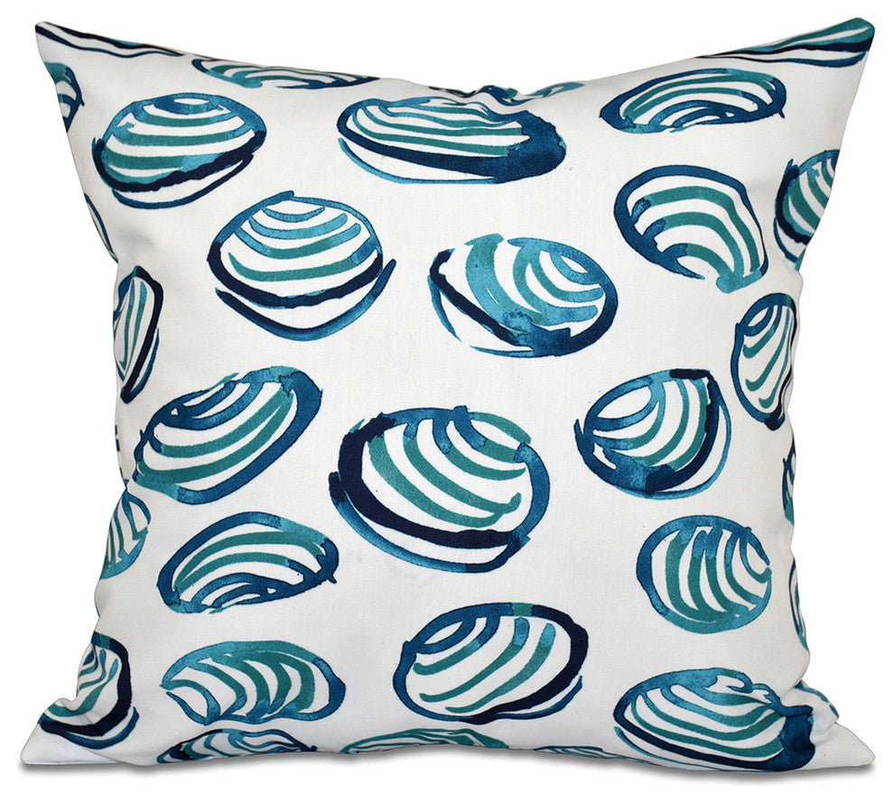 Clams, Geometric Print Pillow, Teal, 20"x20"