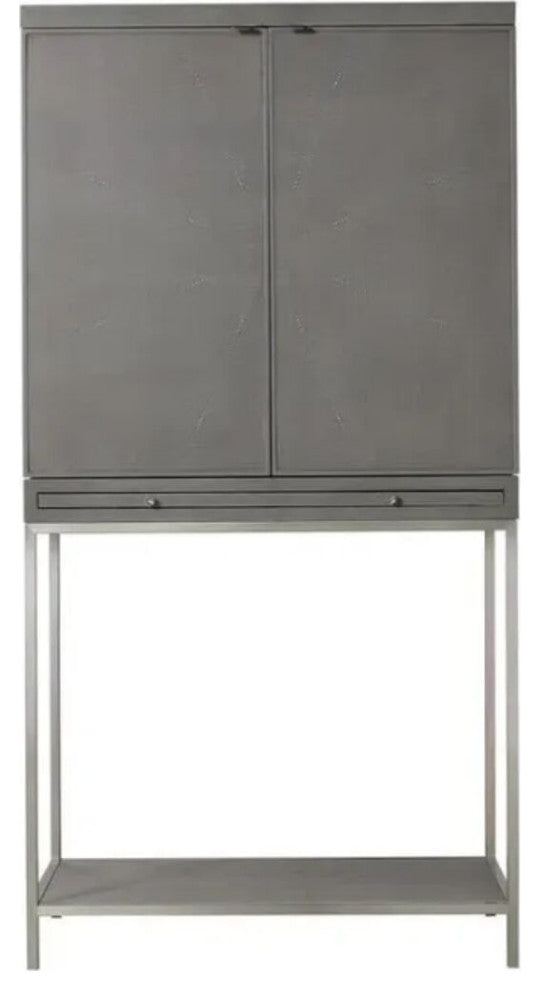 Sonder Living Melissa Bar Cabinet | Tall / Fog Faux Shagreen & Brushed Pewter