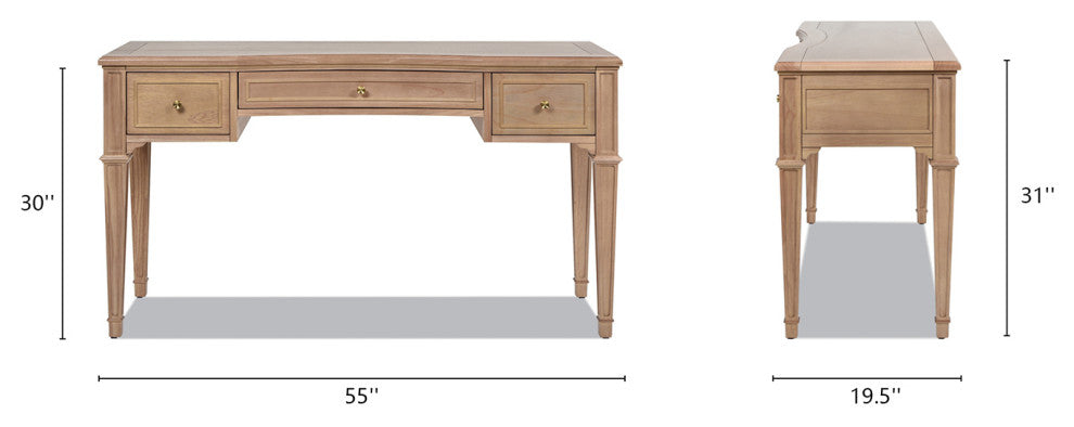 Dauphin 55" 3-Drawer Wood Executive Desk, Natural Brown
