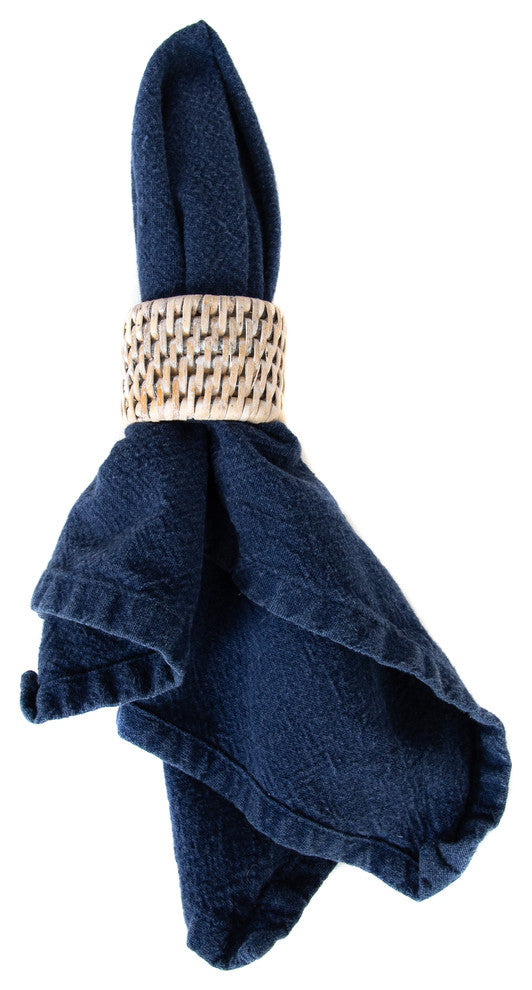 Artifacts Rattan Oval Napkin Rings 6 Piece Set, White Wash