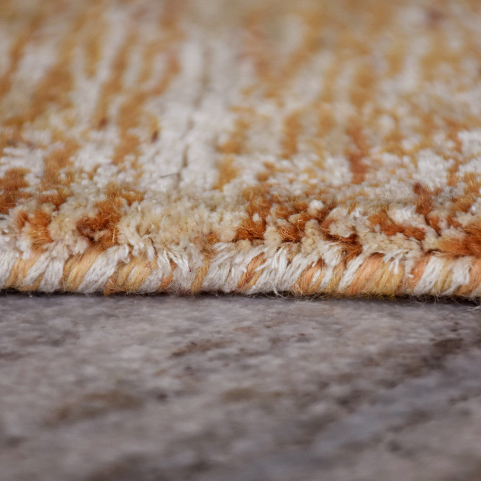 Hand Knotted Loom Silk Mix Area Rug Solid Gold Beige