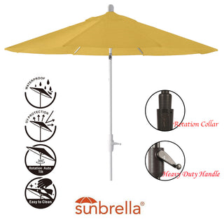 9' Round 360 Rotating Auto Tilt Umbrella, White, Sunbrella, Sunflower Yellow