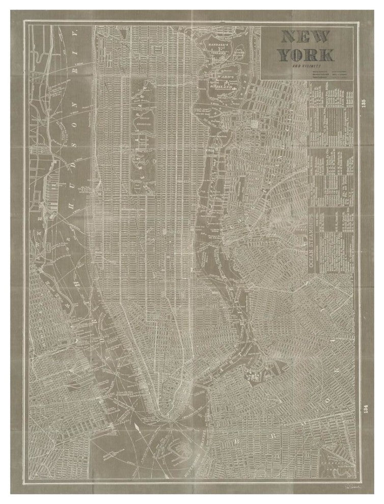 "Blueprint Map New York Taupe" Digital Paper Print by Sue Schlabach, 26"x34"