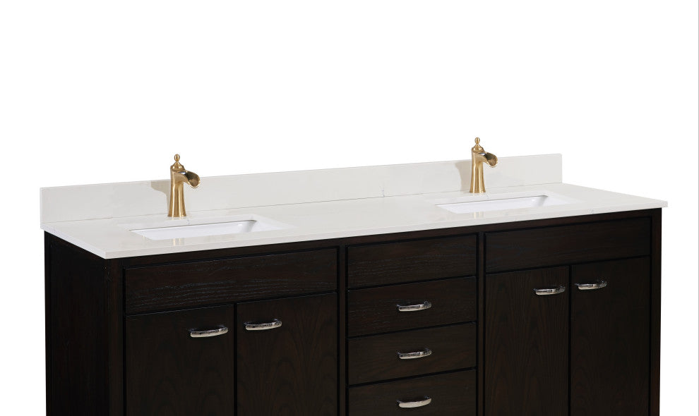 Belluno Composite Stone Vanity Top, Milano White With White Sinks, 73"