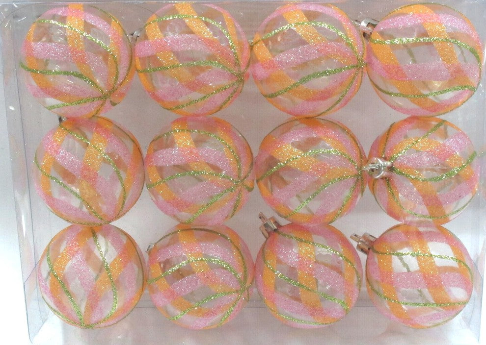 Clear Ball Ornament With Mardi Gras Swirl Design, 12-Pack