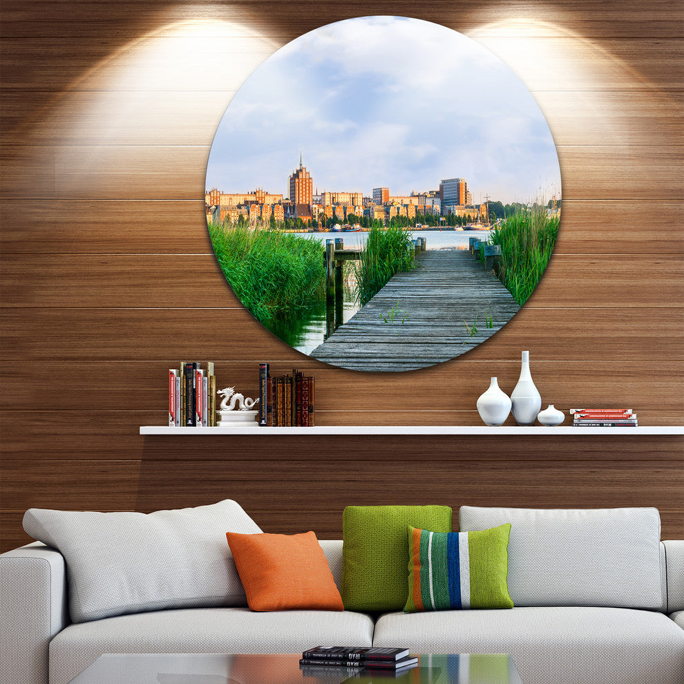 Wooden Bridge To River Warnow, Landscape Disc Metal Wall Art, 11"