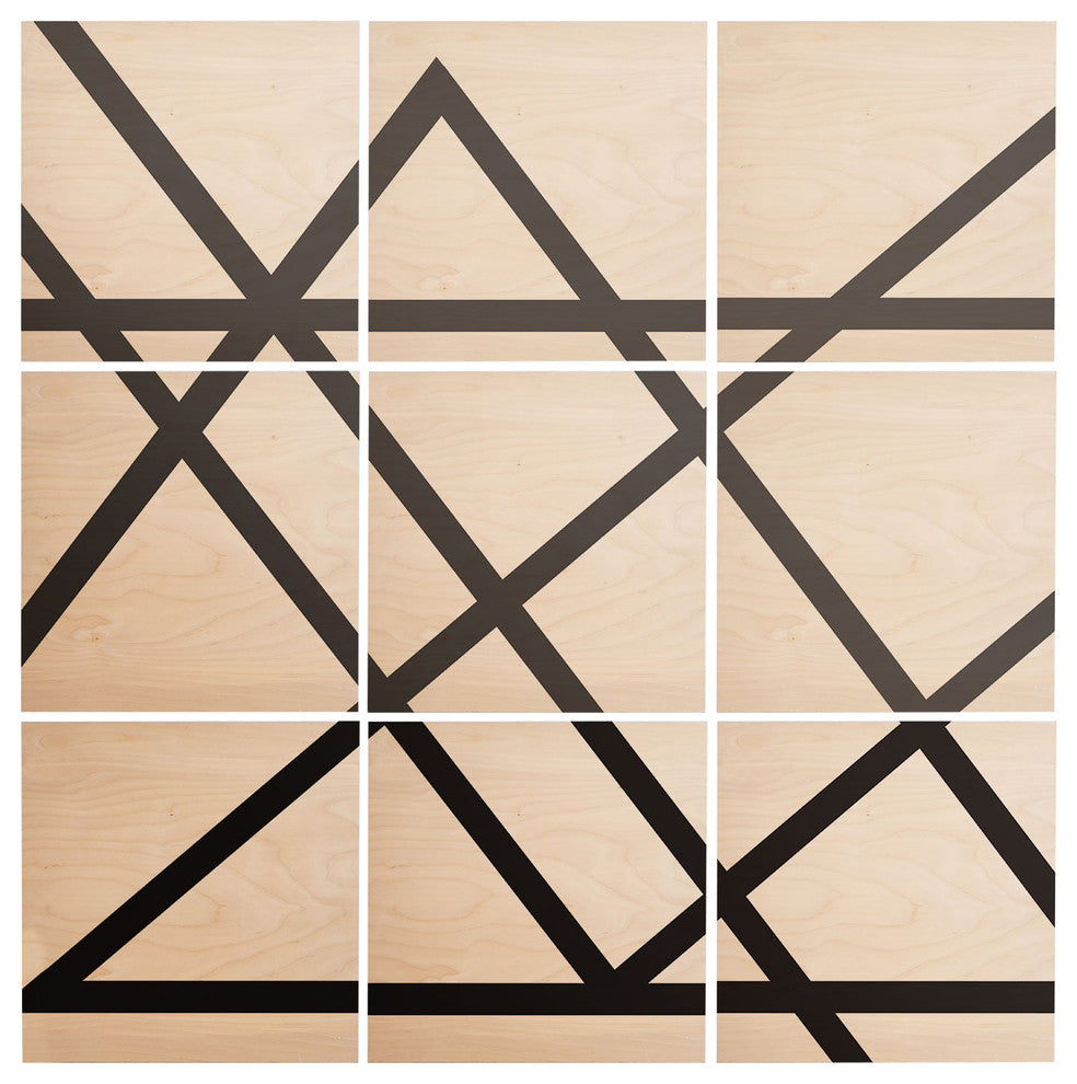 Deny Designs Vy La White and Black Lines Wood Wall Mural, 4'x4'