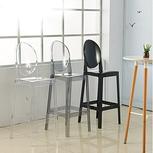 Designer Counter Height Stool With Solid High Back Side Chair Footrest, Smoke, Set of 4
