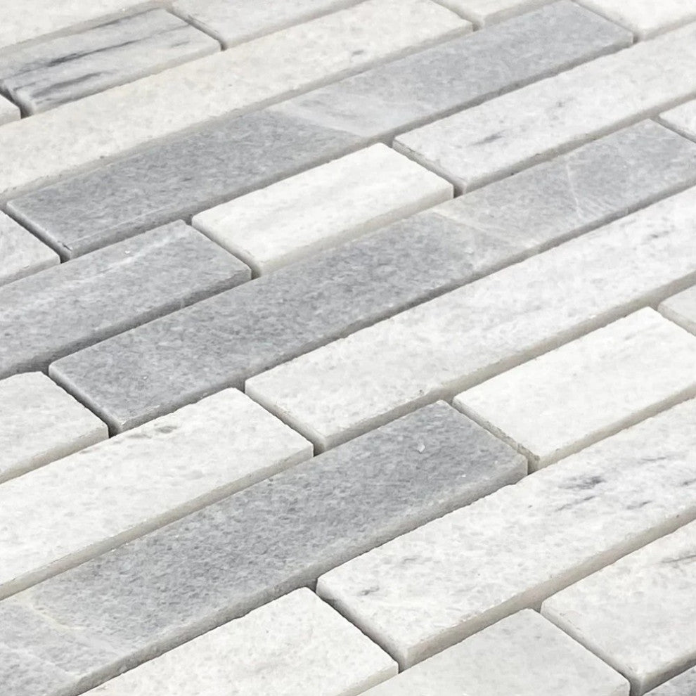 Solto White Marble Strip Liner on 12" x 12" Mesh Mosaic Tile (10 sqft per box)