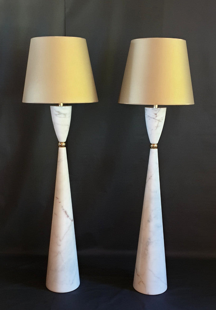 Pair of Large Marble and Brass Mid Century Floor Lamps