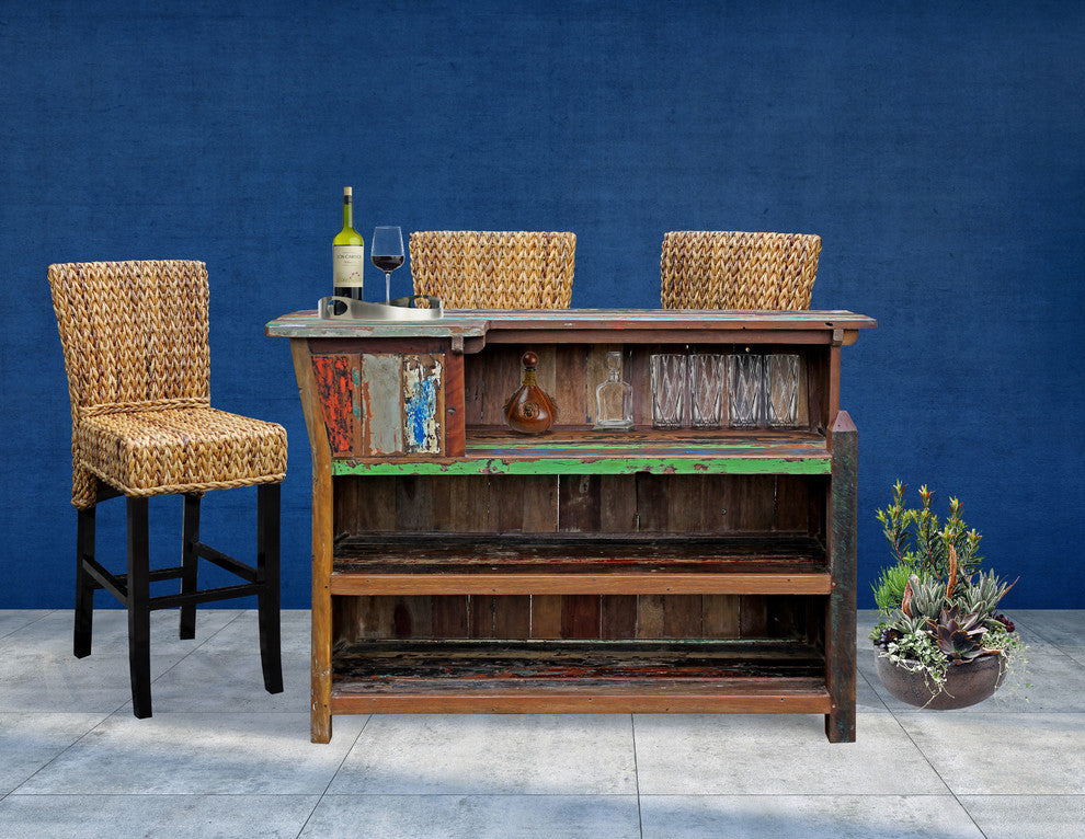 Marina Del Rey Recycled Teak Wood Boat Bar, Right L-Shape