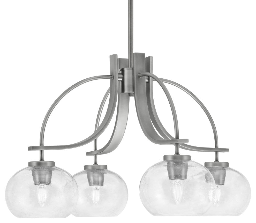 Cavella 4 Light, Downlight Chandelier, Graphite Finish, 7" Clear Bubble Glass