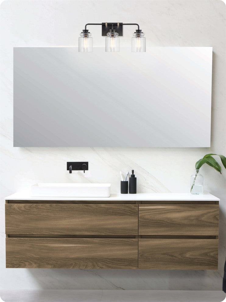 Kira Home Orson 22" Farmhouse / Bathroom Light, Cylinder Glass Shades, Smoked