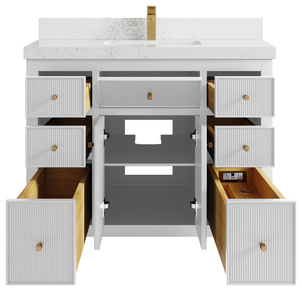 Sonoma 42 Single Sink Reeded Bath Vanity in White 2" Empira White