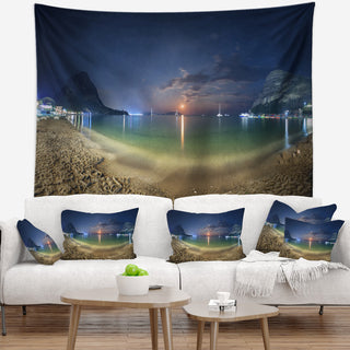 Beach with Lunar Path Seashore Photography Wall Tapestry, 80"x68"