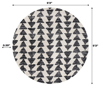 Aisha Moroccan Triangle Geometric Cream/Black 9' Round Area Rug
