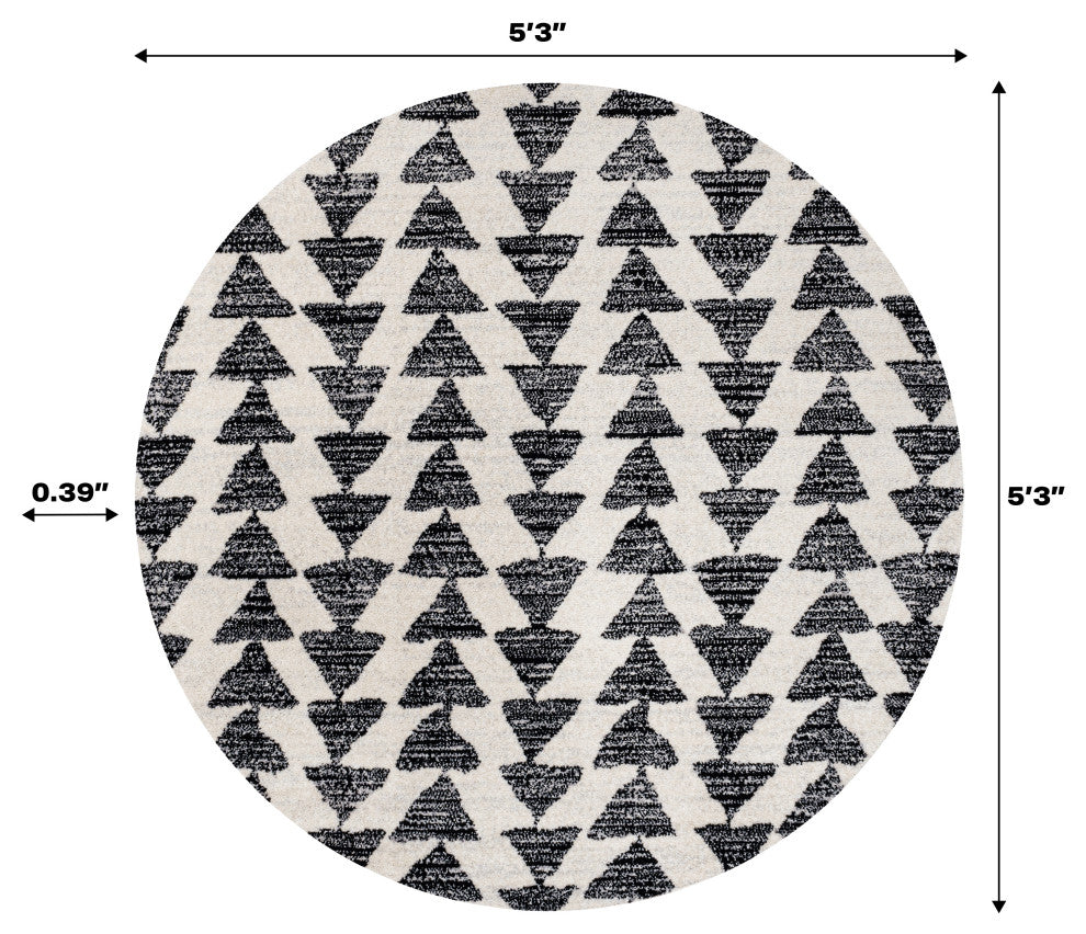 Aisha Moroccan Triangle Geometric Cream/Black 9' Round Area Rug