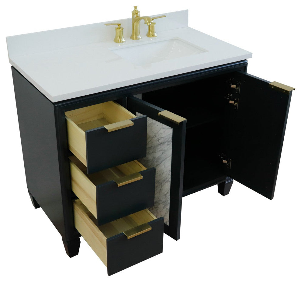 43" Single Vanity, Dark Gray Finish With White Engineered Stone Top